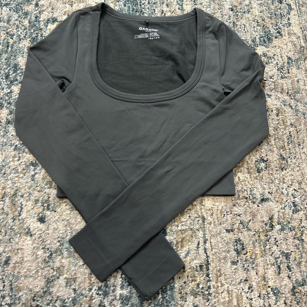 Garage Gray Scoop Neck Long Sleeve Crop